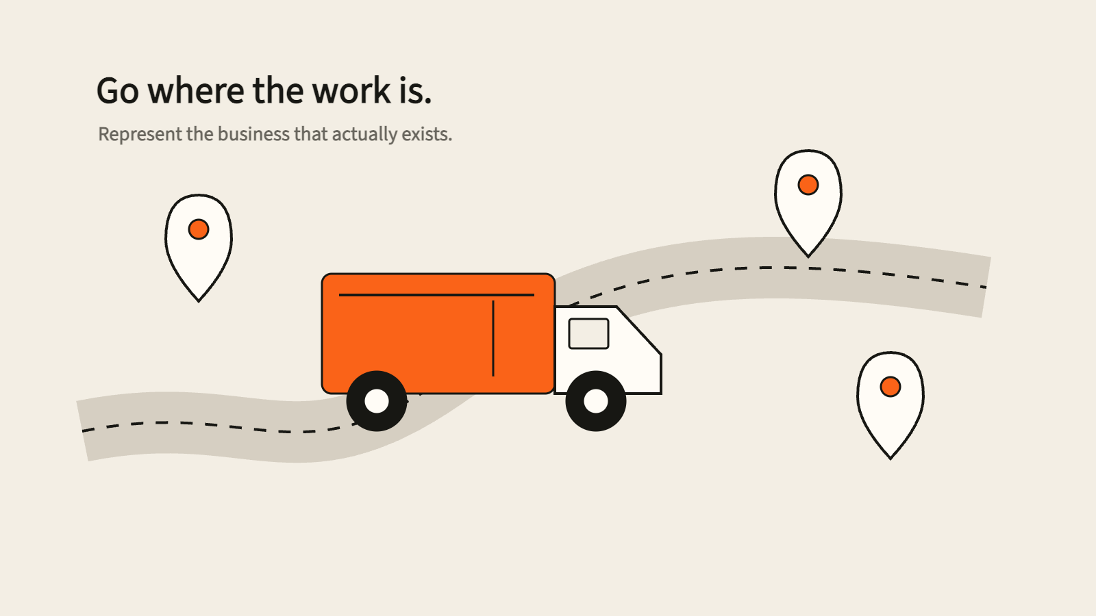 A service vehicle reaches customer locations in a conceptual service-area illustration.