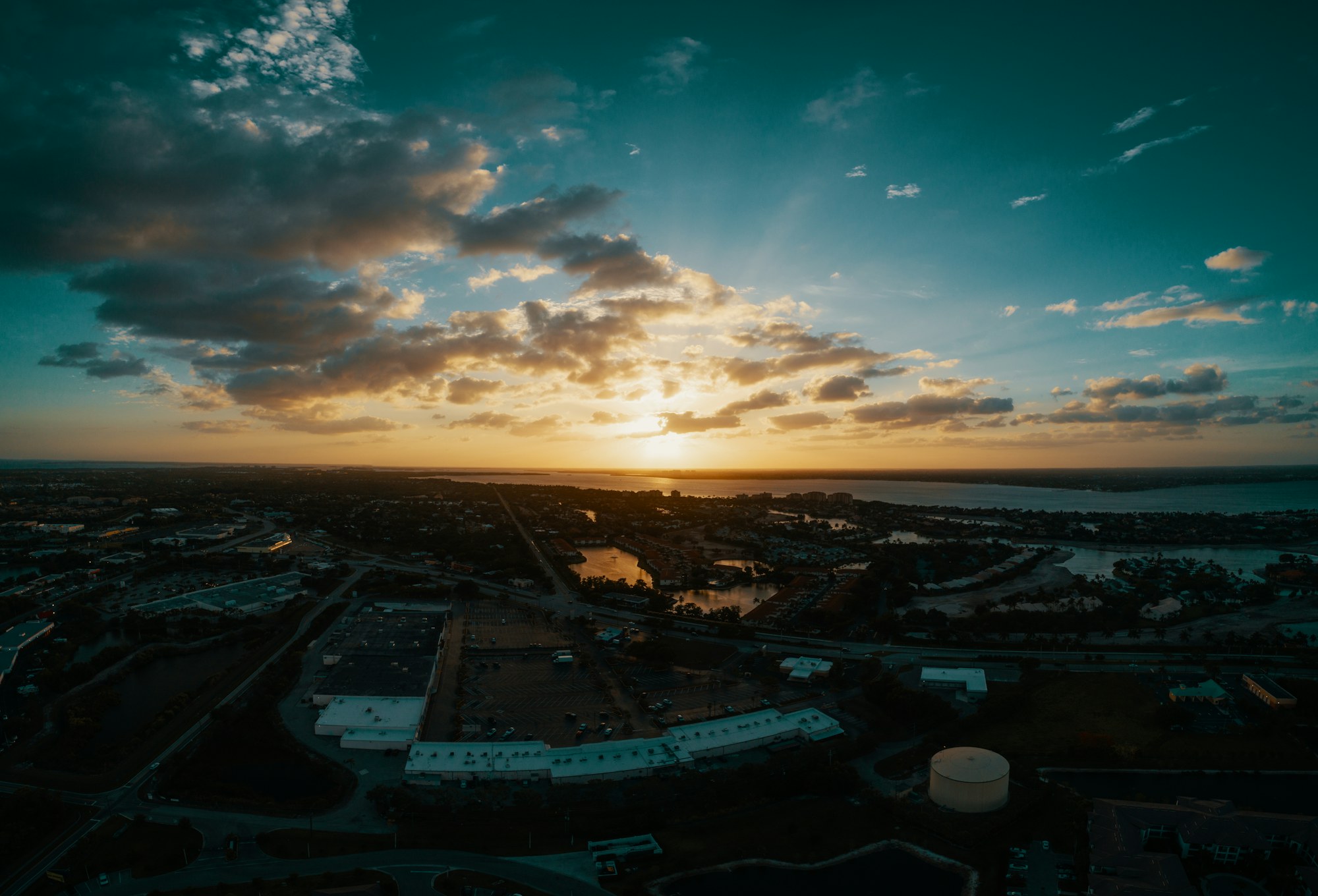 Aerial view of Fort Myers, Florida at sunset