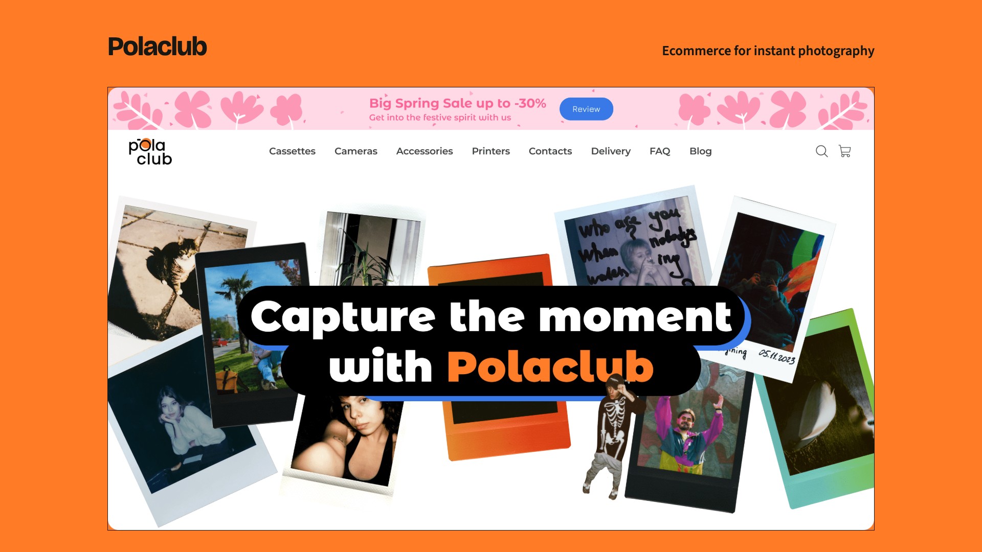 Polaclub ecommerce homepage showing instant photography products and its refreshed brand